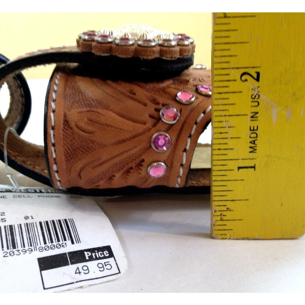 3 Vintage Cowboy Decor Leather & Rhinestones Western Flip Phone Case w/Belt Clip
